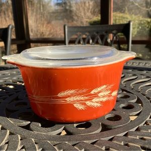 Vintage 80s Pyrex Autumn Harvest Casserole Dish 1 Qt 478-B with 7-470 C lid